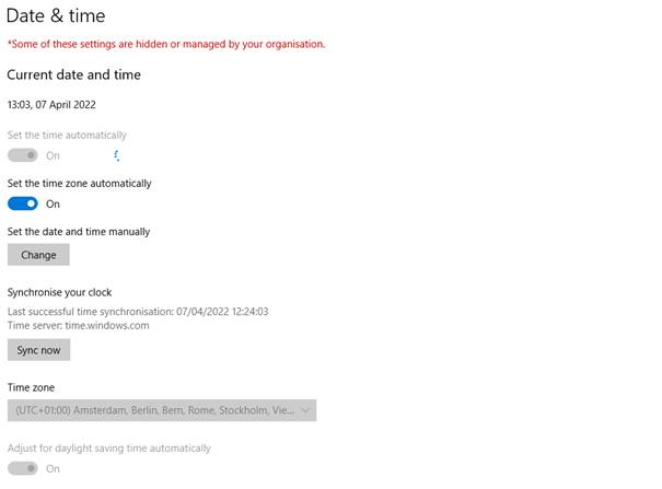 Windows System Time The windows system time must setautomatically: